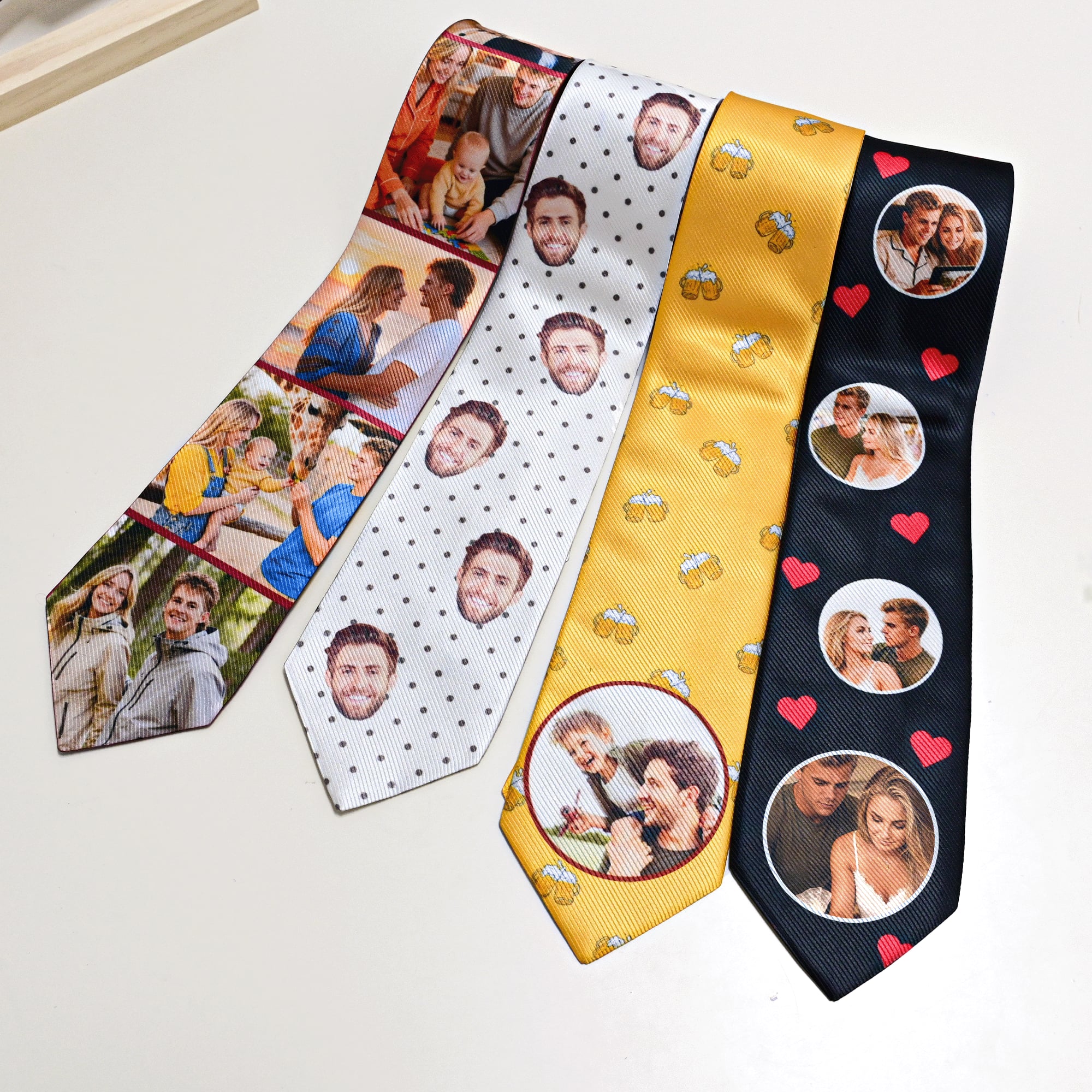 Personnalisé Polka Dots Beer Love Heart Photos Soft Tie Novelty Accessory Father's Day Birthday Anniversary Gift for Grandpa Dad Man