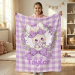 Personalisierte Multicolor Plaid niedlichen Polka-Dot Bow Bunny weiche Decke mit Namen Home Decor Ostern Geschenk für Kinder