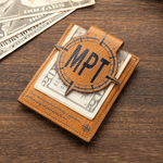 Personalized Compass Mountain Crazy Horse PU Card Holder Wallet with Acronym Father's Day Gift for Father