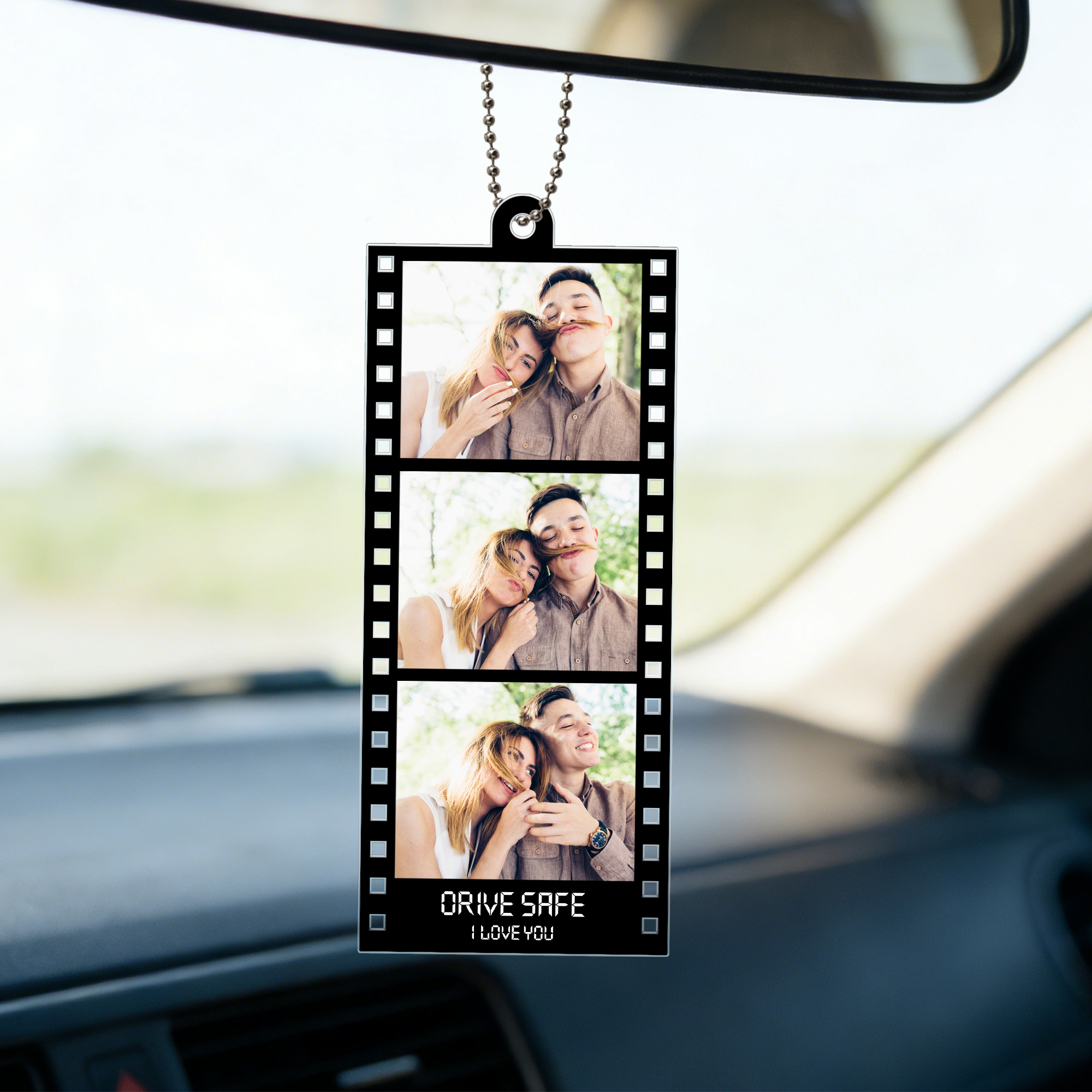 Ornement en acrylique personnalisé 1-3 photos de film Charm de voiture avec nom Anniversaire Saint-Valentin Cadeau pour couple