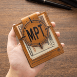 Personalized Compass Mountain Crazy Horse PU Card Holder Wallet with Acronym Father's Day Gift for Father