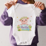 Personalized Flower Circle Cartoon Easter Bunny 100% Cotton Bodysuit Kid's T-shirt with Name Baby Shower First Easter Gift for Baby Kid