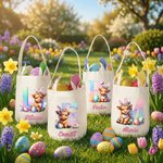 Gepersonaliseerd schattig hoogland koe konijn eieren paasmand met naam en konijnen oren eier jacht accessoire paascadeau voor kinderen