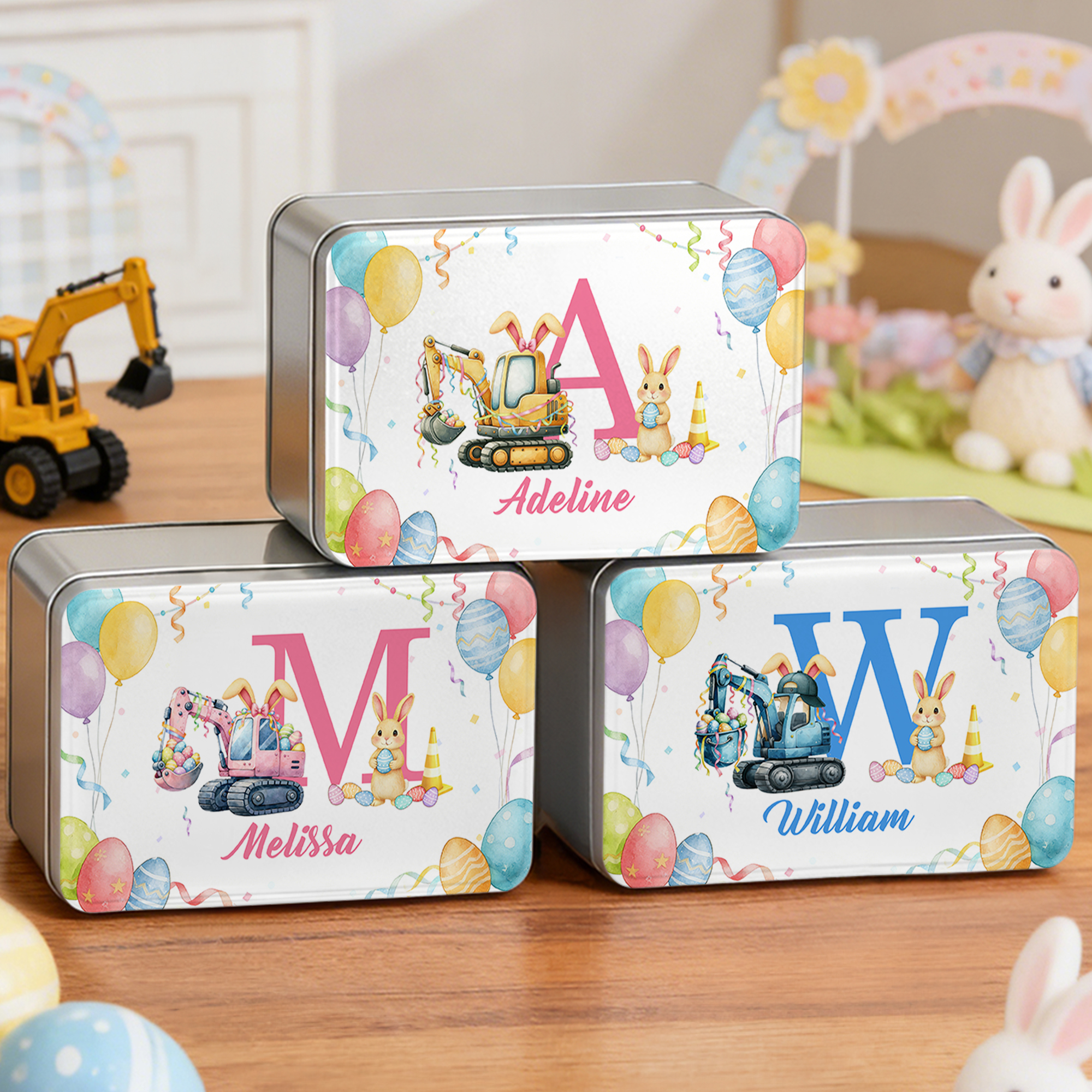 Boîte à biscuits en métal alimentaire avec nom et initiales Cadeau de Pâques pour enfants
