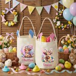 Gepersonaliseerd schattig hoogland koe konijn eieren paasmand met naam en konijnen oren eier jacht accessoire paascadeau voor kinderen