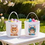 Personalised Leopard Print Rabbit Large Capacity Canvas Easter Basket with Name Eggs Hunting Party Easter Day Gift for Kids