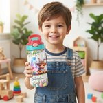 Bottiglia d'acqua isolata per bambini con nome e cannuccia Regalo di compleanno per ragazzi e ragazze per la scuola.