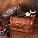 Personalised Portable Leather Football Toiletry Bag with Engraved Name and  Hook up Anniversary Travel Essential Birthday Gift for Men