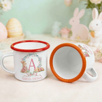 Personalised Multi-Colour Watercolor Bow Rabbit 12 oz Enamel Mug with Name and Initial Daily Use Easter Gift for Boys Girls