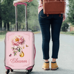 Personalized Multicolor Birth Flower Birthstone Luggage Cover Fits 18-32 Inches Suitcase with Name Travel Accessories Birthday Gift for Women