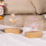 Personalized Cute Animal Elephant Lion Name LED Night Light with Wood Base Nursery Kid Room Decor Birthday Gift for Boys Girls