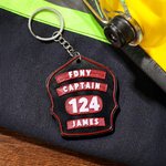 Personalisierte 3D-gedruckt Feuerwehrmann Abzeichen Multicolor Schlüsselanhänger mit Abteilung Position und Name Rucksack Zubehör Geburtstag Geschenk für Feuerwehrmann