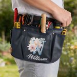 Personalized Floral Initial Adjustable Tool Pouch Belt with Name and Multiple Pockets Utility Work Birthday Gift for Men Electricians Carpenters