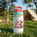 Bottiglia d'acqua isolata per bambini con nome e cannuccia Regalo di compleanno per ragazzi e ragazze per la scuola.