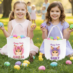 Personalised Leopard Print Rabbit Large Capacity Canvas Easter Basket with Name Eggs Hunting Party Easter Day Gift for Kids