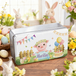 Personalised Easter Egg Cake Animal Biscuit Tin Box with Name Storage Accessories Easter Party Gift for Boys Girls