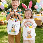 Personalized Cute Wreath Rabbit Easter Eggs Dragonfly Canvas Easter Basket with Names and Text Easter Egg Hunting Party Easter Gift for Kids