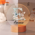 Personalisierte Blume Kaninchen Initiale LED-Nachtlicht mit Namen und hölzerne Basis Raumdekoration Geburtstag Ostern Party Favor Geschenk für Kinder