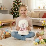 Personalized Floral Easter Bunny Egg Drawstring Canvas Treat Bag with Name Easter Egg Hunt Party Gift for Kids