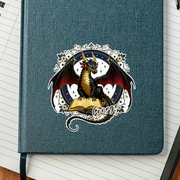 Personalized Book Dragon Set of 2 Easter Waterproof Stickers Labels with Name Home Decor Birthday Gift for Book Lovers Bookworms