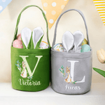 Personalized Cute Peter Rabbit Initial Bunny Ears Easter Basket with Name and Tail Easter Party Gift for Kids