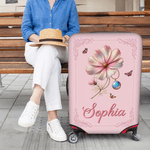 Personalized Multicolor Birth Flower Birthstone Luggage Cover Fits 18-32 Inches Suitcase with Name Travel Accessories Birthday Gift for Women
