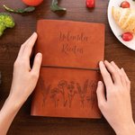 Cuaderno de recetas personalizado con tapa de cuero diseño de flores y hojas banda elástica regalo del Día de la Madre y cumpleaños para mujeres