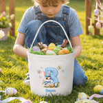 Personalised Cute Butterfly Bunny Easter Egg Canvas Easter Basket with Name Eggs Hunting Party Easter Gift for Kids