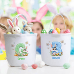 Personalised Cute Butterfly Bunny Easter Egg Canvas Easter Basket with Name Eggs Hunting Party Easter Gift for Kids
