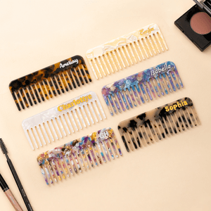Personalised Resin Amber Art Hair Brush Teeth Comb with Name Anniversary Birthday Gift for Woman Bridesmaid