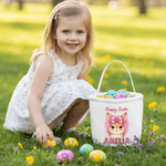 Personalised Leopard Print Rabbit Large Capacity Canvas Easter Basket with Name Eggs Hunting Party Easter Day Gift for Kids