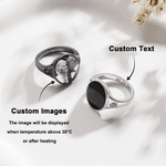 Personalized Heat-Activated Hidden Photo Sterling Silver Ring with Two Birthstones and Text Memorable Jewelry Birthday Anniversary Gift for Women