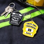 Personalisierte 3D-gedruckt Feuerwehrmann Abzeichen Multicolor Schlüsselanhänger mit Abteilung Position und Name Rucksack Zubehör Geburtstag Geschenk für Feuerwehrmann