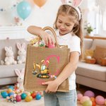 Personalized Excavator Easter Egg Bunny Ears Jute Tote Bag with Initial and Name Egg Hunting Accessories Easter Gift for Kids
