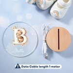 Personalised Woodland Animals Initial LED Night Light with Name and Wooden Base Forest Themed Room Decor Birthday Baby Shower Gift for Toddler Kid