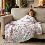Personalized Pink Wildflower Butterfly Soft Throw Baby Blanket with Name Home Decor Birthday Baby Shower Gift for Newborns Girls