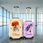 Personalized Multicolor Birth Flower Birthstone Luggage Cover Fits 18-32 Inches Suitcase with Name Travel Accessories Birthday Gift for Women