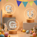 Personalisierte Blume Kaninchen Initiale LED-Nachtlicht mit Namen und hölzerne Basis Raumdekoration Geburtstag Ostern Party Favor Geschenk für Kinder