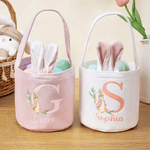 Personalized Cute Peter Rabbit Initial Bunny Ears Easter Basket with Name and Tail Easter Party Gift for Kids