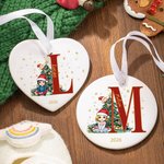 Personalised Cartoon Character Christmas Tree Ceramic Ornament with Initial and Name Christmas Decor  Gift for Family Kids