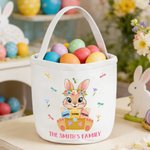 Personalized Cute Wreath Rabbit Easter Eggs Dragonfly Canvas Easter Basket with Names and Text Easter Egg Hunting Party Easter Gift for Kids