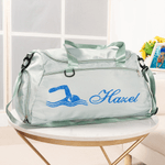 Personalised Multicolour Swimming Silhouette Travel Duffel Bag with Name and Shoes Compartment Daily Training Travel Gift for Swimmers