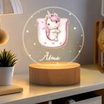 Personalised Woodland Animals Initial LED Night Light with Name and Wooden Base Forest Themed Room Decor Birthday Baby Shower Gift for Toddler Kid