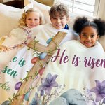 Personalised He Is Risen Cross Sheep Soft Throw Blanket with Name Home Decor Egg Hunting Easter Gift for Kids