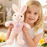 Personalized Cute Rabbit Easter Egg Bow 100% Cotton Plush Bunny Stuffed Toy with Initial and Name Easter Gift for Newborns Toddlers Kids