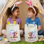 Gepersonaliseerd schattig hoogland koe konijn eieren paasmand met naam en konijnen oren eier jacht accessoire paascadeau voor kinderen