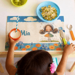 Personalized Flower Cartoon Character Rectangle Linen Placemat with Name Dining Decor Daily Use Birthday Gift for Kids Family