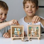 Gepersonaliseerde Schattige Cartoon Bosdieren Houten Spaarpot met Naam en Initiaal Cadeau voor Kinderfeestje of Verjaardag voor Kinderen