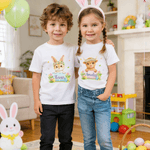 Personalized Flower Circle Cartoon Easter Bunny 100% Cotton Bodysuit Kid's T-shirt with Name Baby Shower First Easter Gift for Baby Kid
