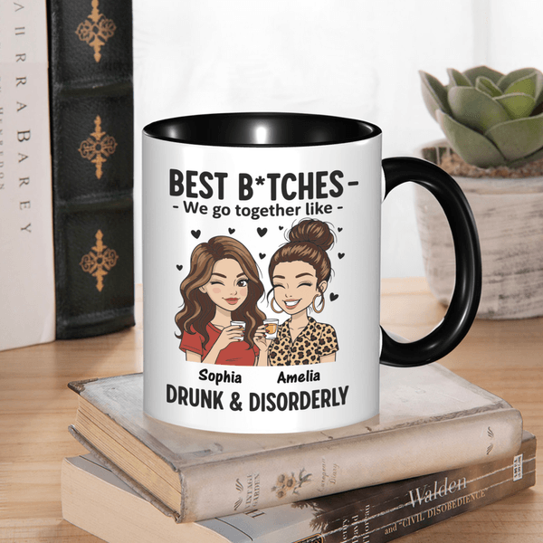Personalized Best Friends Cartoon Characters 11 oz 15 oz Ceramic Mug with Names Daily Use Anniversary Birthday Gift for Besties